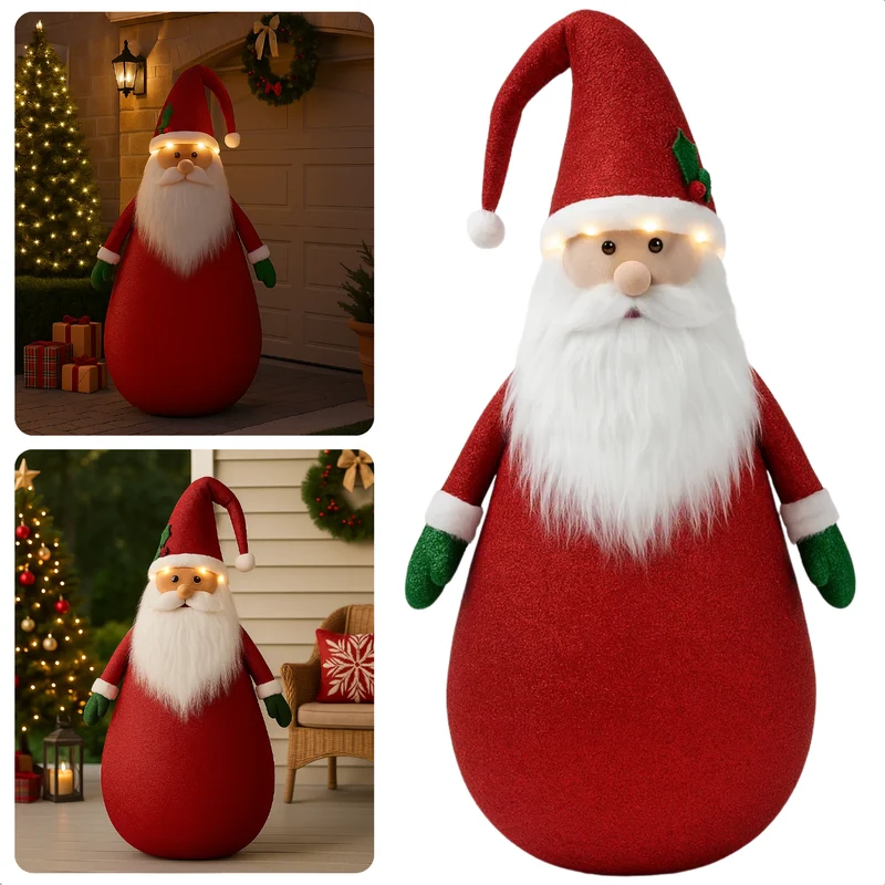 Cheqo® Kerstman XXL - LED Verlichting - 120 Cm Hoogte - Geschikt Voor Buiten - Warm-Witte LED Lampjes - Met Timer - Kerstdecoratie Buiten - Waterproof Kerstman - Batterij Aangedreven - Ruimtebesparend Opbergen - 10 LED Lampjes