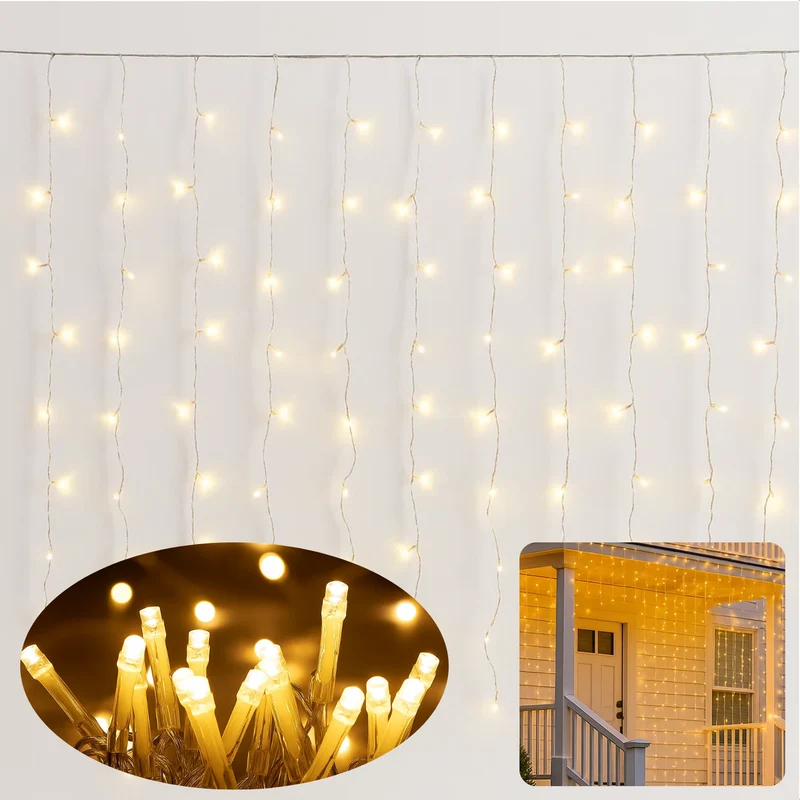 Cheqo® Ijspegel Lichtgordijn - 480 LED's - Extra Warm Wit - Lichtnet - Kerstverlichting Buiten - Binnen En Buiten - IP44 Spatwaterdicht - Energiezuinige LED's - 8 Lichtfuncties - 9.50 Meter - Groen Snoer - Lange En Korte Strengen
