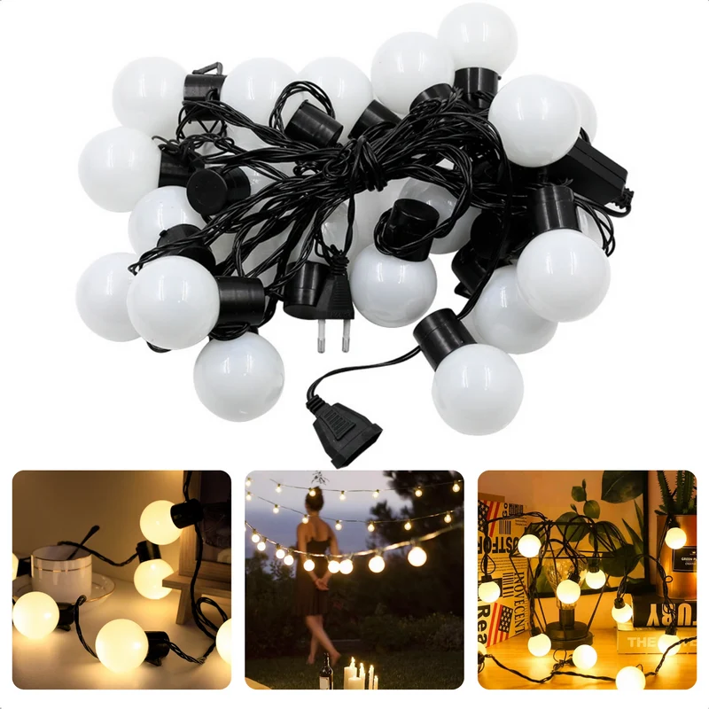 Cheqo® Partytentverlichting Lichtsnoer - 500 cm - 10 LED Lampen - 8 cm - Warm Wit - Timer - 6-18uurs - op Batterijen - Feestverlichting - Voor Binnen & Buiten