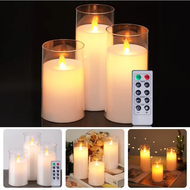 Cheqo® LED Kaarsen Set - Elektrische Kaars - Nep Kaarsen met Flikkerende Vlam - Dinerkaarsen met Bewegende Vlam - Dimbaar met Afstandsbediening - Ivoor Kleur - Batterij Aangedreven