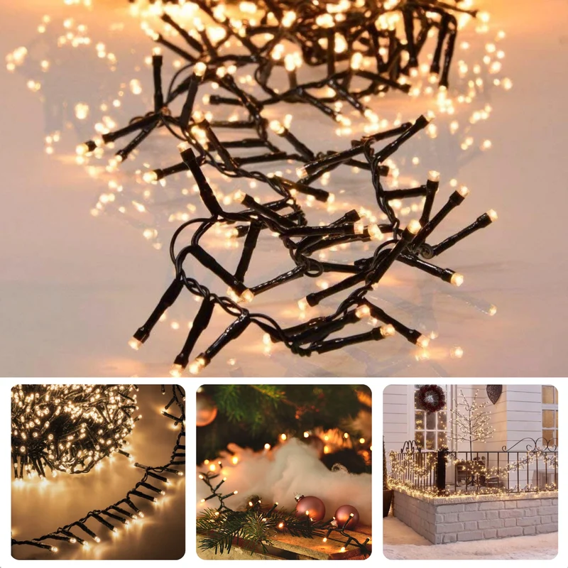 Cheqo® Kerstverlichting - Kerstboomverlichting - Kerstlampjes - LED Clusterverlichting - Warm Wit - 576 Lampjes - 4M - Timer & Lichtfuncties