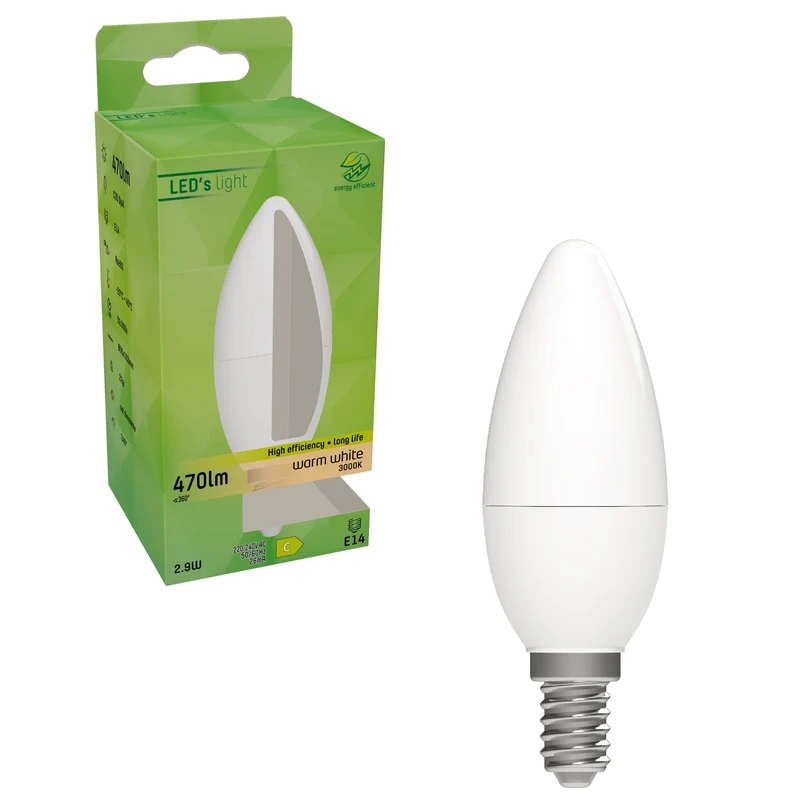 LED Kaarslamp - E14 - Warmwit 3000K - 470 lumen - 2,9W - Opaal - 230V