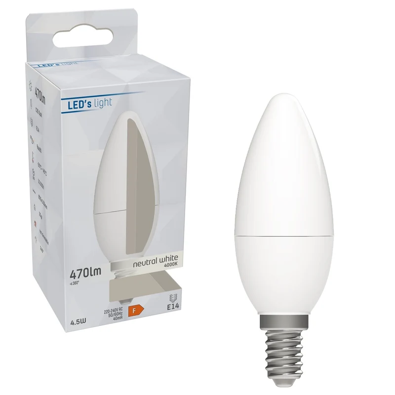 LED kaarslamp E14 koelwit 4000K - 4.9W 470 lumen - mat opaal