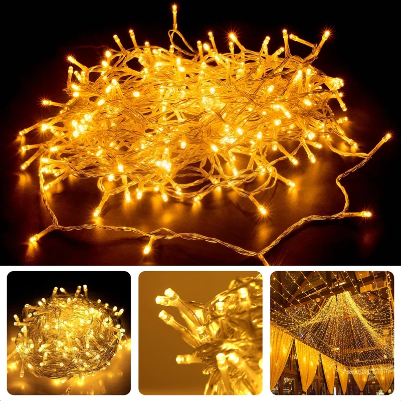 Cheqo® Kerstverlichting - Kerstboomverlichting - Kerstlampjes - Warm Wit - 24m Transparant Snoer - Energiezuinig & Waterdicht