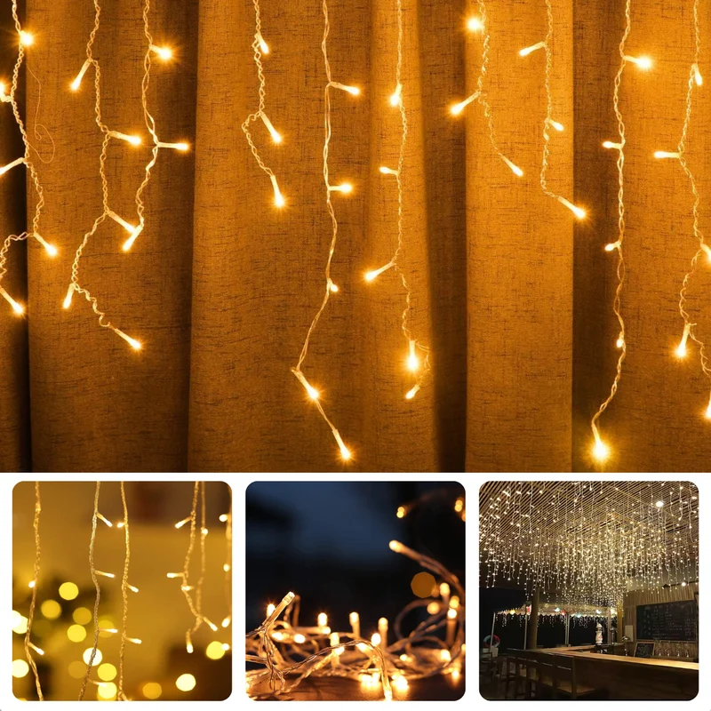 Cheqo® Ijspegel Lichtgordijn voor Buiten en Binnen - Licht Gordijn - Kerstverlichting - Kerstlampjes - Kerstboomverlichting - 600 cm - Warm Wit LED - Met Afstandsbediening - Waterdicht