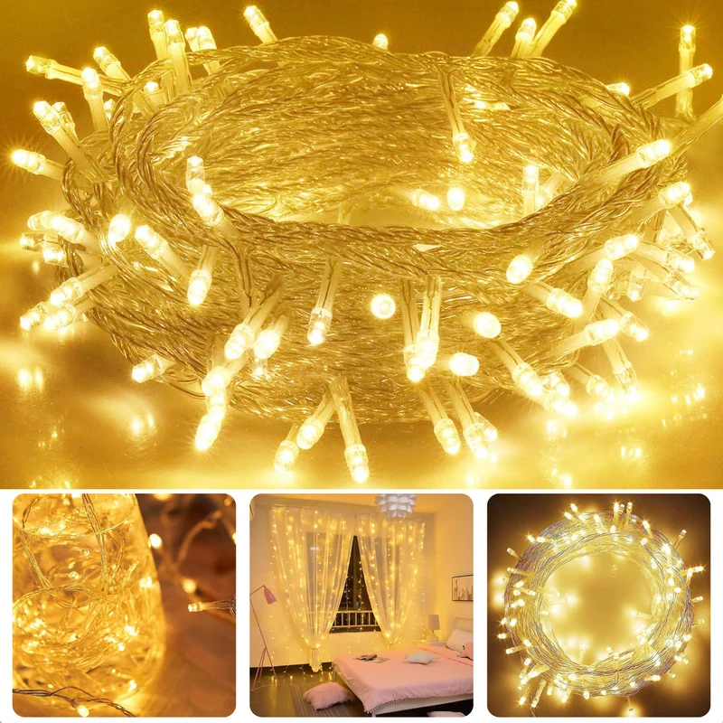 Cheqo® LED Kerstverlichting - Kerstlampjes - Kerstboomverlichting - 320 LED's - Warm Wit - 24m Transparant Snoer - Timerfunctie