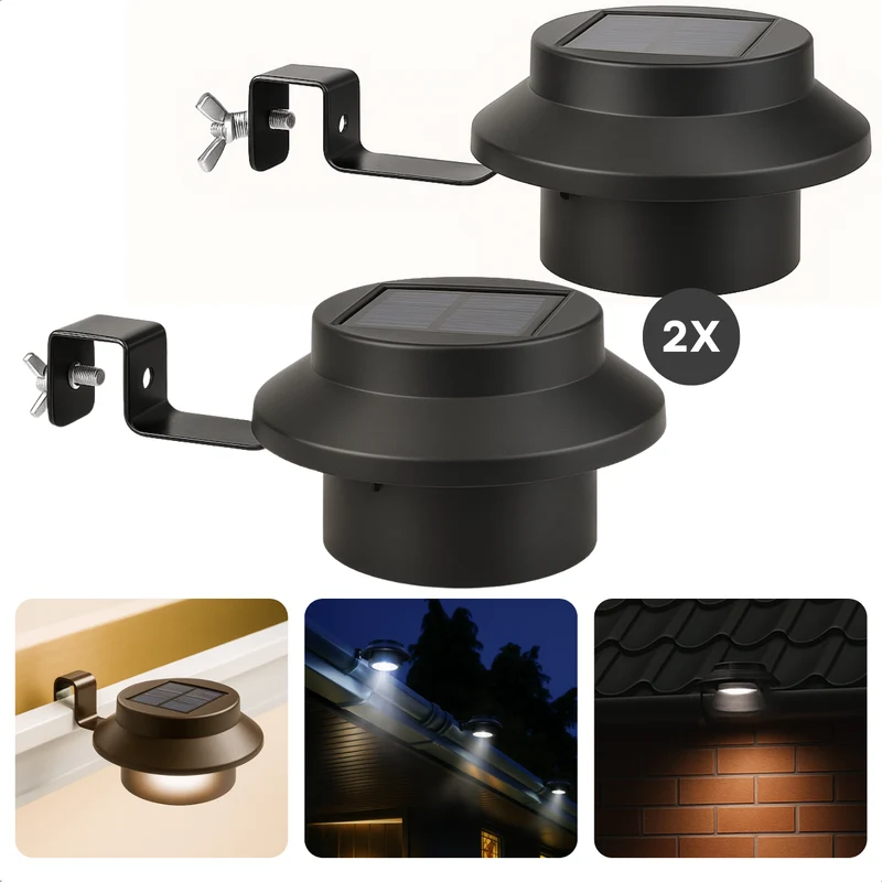 Cheqo® Dakgoot Lamp - Buitenlamp - Buitenverlichting Zonne Energie - Solarlampen Dakgoot - LED Buitenverlichting - Set van 2 - Zonne-energie - Waterdicht