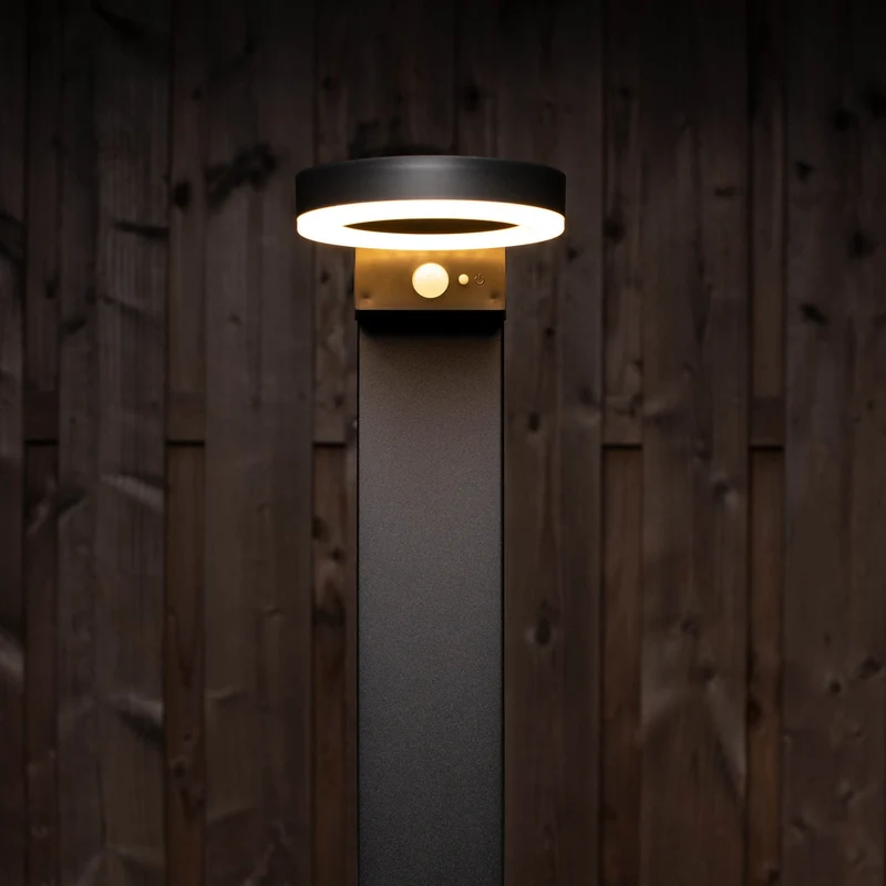 LED Solar Lantaarnpaal 600 Lumen - Bewegingssensor - 3 Standen - RVS - Zwart