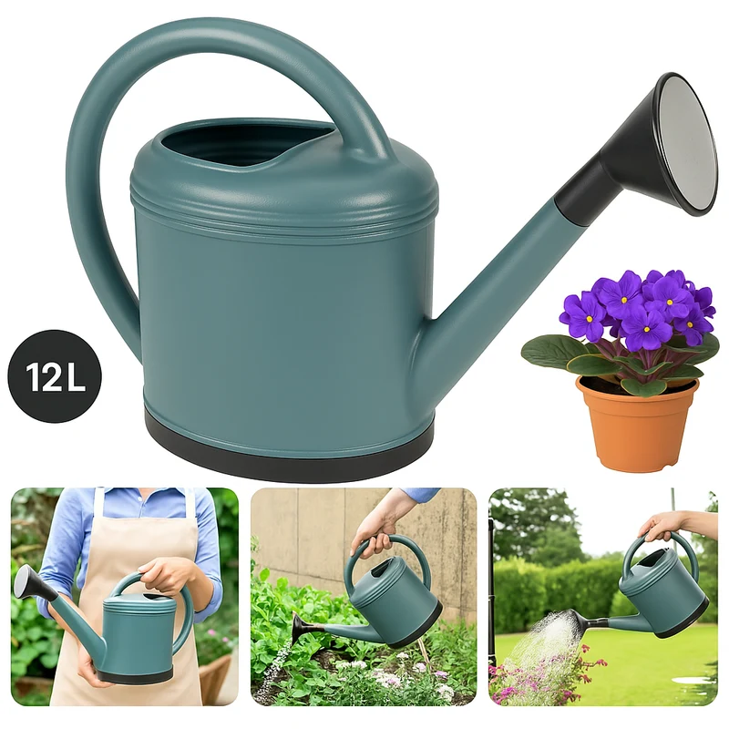 Cheqo® Tuingieter 12L - Gieter met Verstevigde Bodem - Metalen Broeskop - Kunststof Groen/Zwart