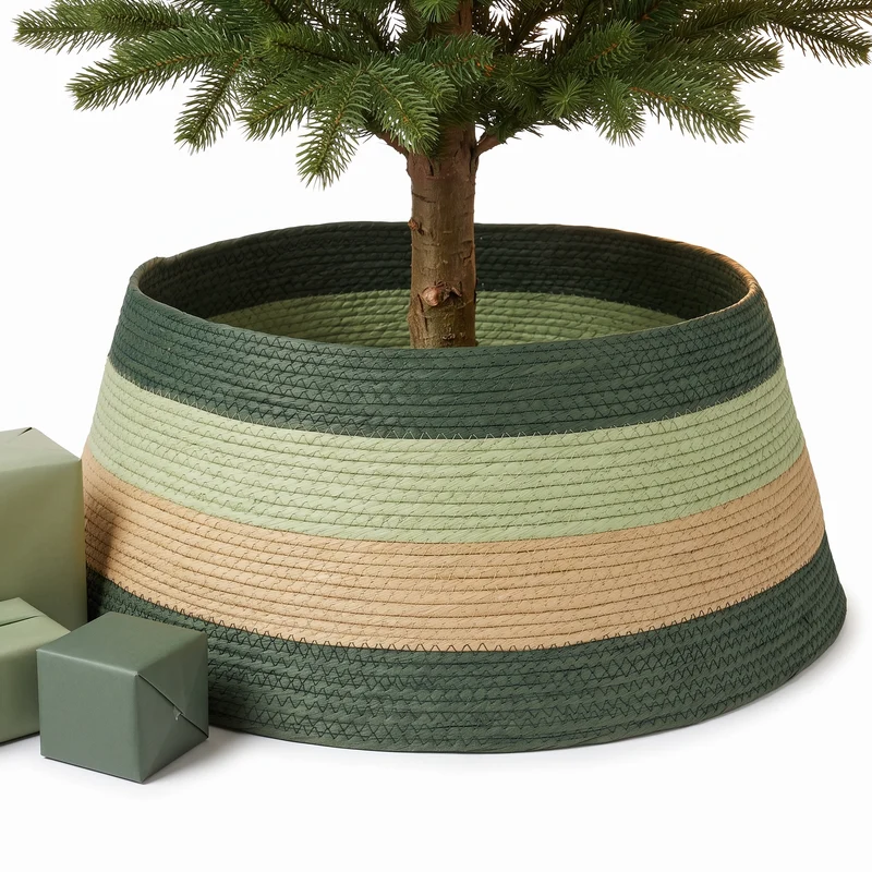 Cheqo® Kerstboomrok - Kerstboommand - Gevlochten Kerstboomrok - Groene Kerstboomrok - Papieren Kerstboomrok - Kerstboommand Hoes - Kerstboomhuls - Afdekmand voor Kerstboomvoet - Kerstboomring - Kerstboom Kraag - Kerstdecoratie - Kerstversiering