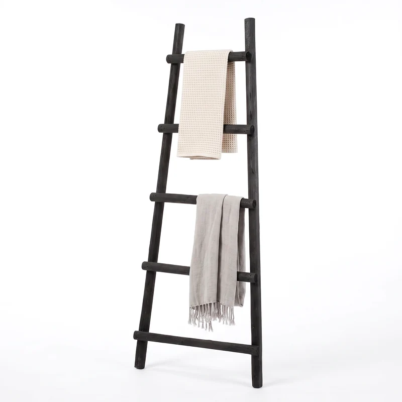 Cheqo® Decoratieladder - Handdoekladder - Houten Decoratieladder - Zwarte Decoratieladder - Ladderrek - Handdoekenrek - Sierladder - Badkamer Ladder - Kledingladder - Decoratieve Ladder voor Binnen - Ladder voor Plaids - Woonladder