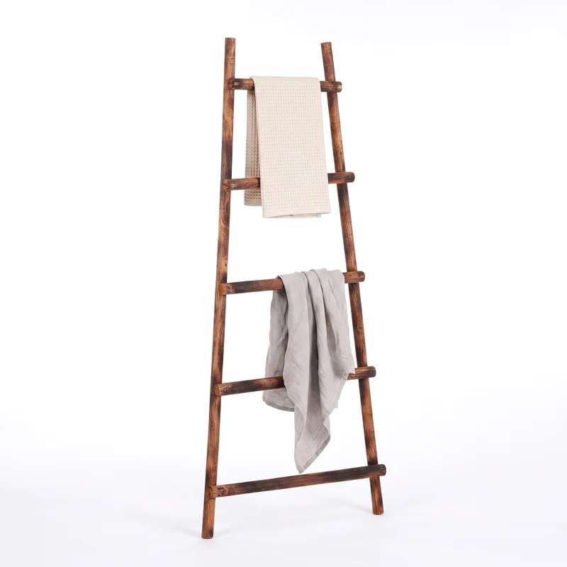 Cheqo® Decoratie Ladder met 5 Sporten - Handdoekladder - Ladderrek - Kledingladder - Sierladder - Plaidladder - Dekenladder - Handdoekhouder - Kledingrek - Bruine Houten Ladder - voor Badkamer - voor Slaapkamer - voor Woonkamer - voor Plaids