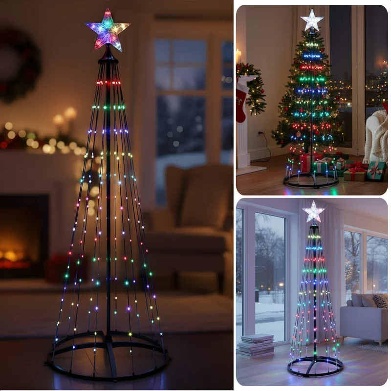 Cheqo® LED Kerstboom Buiten - Vlaggenmast Verlichting - 150 cm Hoogte - Colour Changing - Afstandsbediening - Zwart Frame - IP44 Adapter - RGB Licht - Lichtgevende Kerstboom - Verlichte Kerstboom - Lichtboom - LED Boom