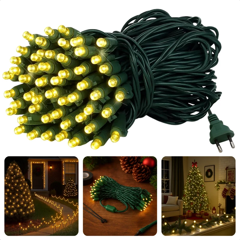 Cheqo® Kerstverlichting Buiten - Kerstboomverlichting Binnen - 80 Led Lampjes - Warm Wit Licht - Led Lichtsnoer - 6 Meter Lengte - IP44 Waterdicht - Groen Snoer - Energiezuinig - Kerstlampjes - Kerstdecoratie