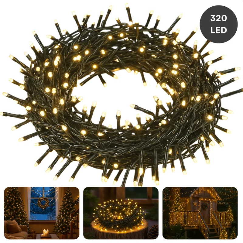 Cheqo® Kerstverlichting - Kerstboomverlichting - Kerstlampjes - Kerst Verlichting - Warm Wit Licht - 320 LED Lampjes - Geschikt Voor Binnen En Buiten - IP44 - 24 Meter Lichtsnoer - Kerstverlichting Buiten