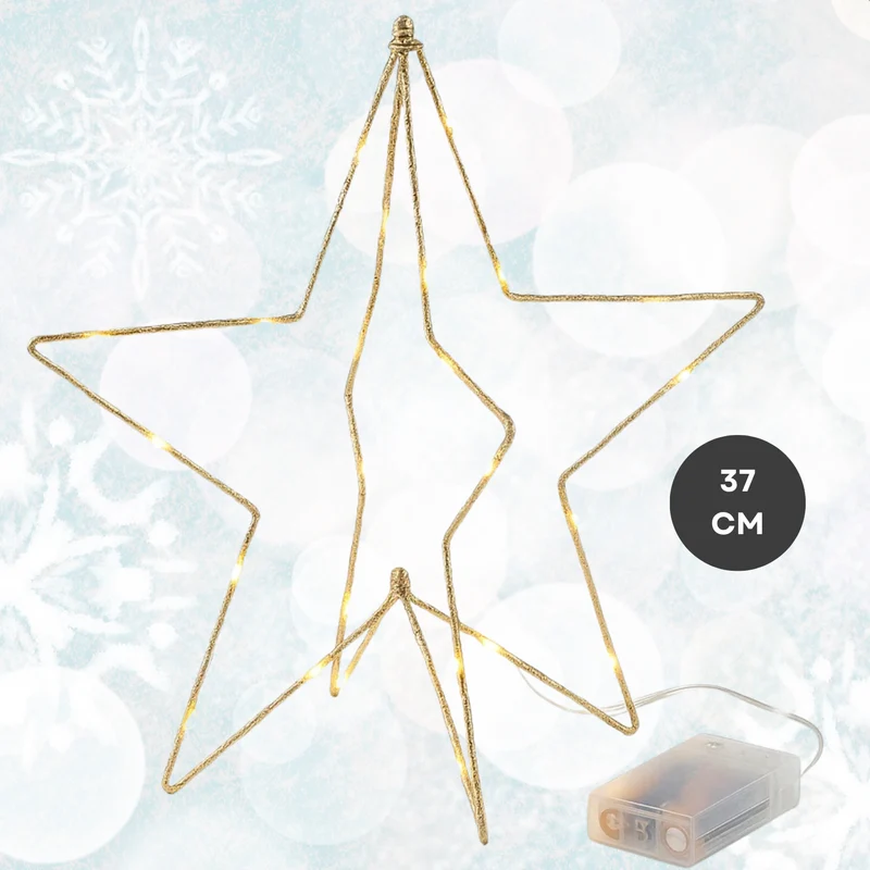 Cheqo® Goudkleurige Kerstster - Kerstster Met Ledverlichting - Ledverlichting Op Batterij - Kerstdecoratie Goud - Kerstversiering Met Licht - Sfeerverlichting Kerst - Kerst Verlichting - Kerst Decoratie Ster - Kerstornament