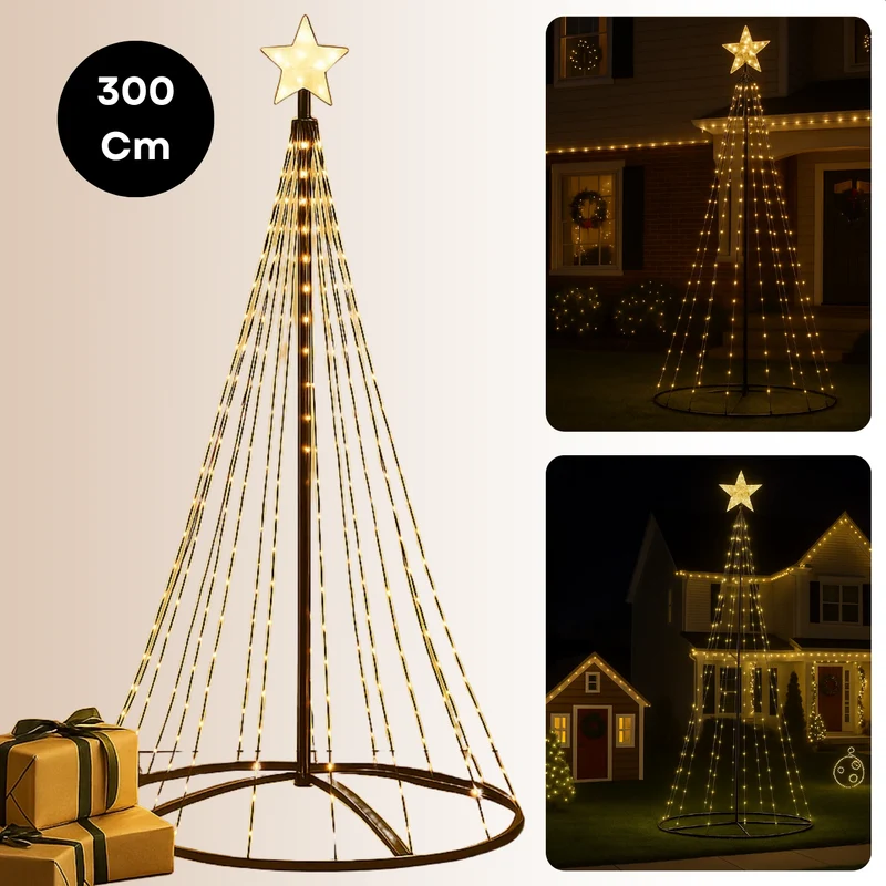 Cheqo® Kerstboom Vlaggenmast - 300 cm Hoogte - 550 LED - Warm Wit Licht - Zwart Frame - Afstandsbediening - Binnen En Buiten - Vlaggenmast Verlichting - Metaal Frame - Kunststof Basis - IP44 Adapter - Ster Met LED - Kerstlampjes Buiten