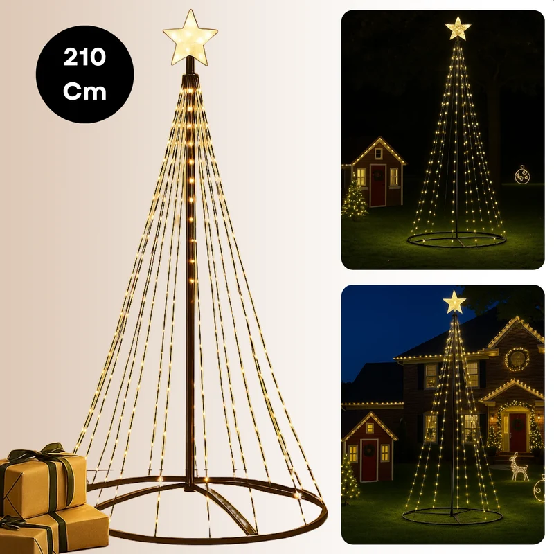 Cheqo® Kerstboom Vlaggenmast - LED Kerstboom voor Buiten - Vlaggenmast Verlichting - Warm Wit Licht - Buiten Kerstboom - Zwart Frame - Afstandsbediening - 210 cm Hoogte - IP44 Adapter - Geschikt Voor Buiten