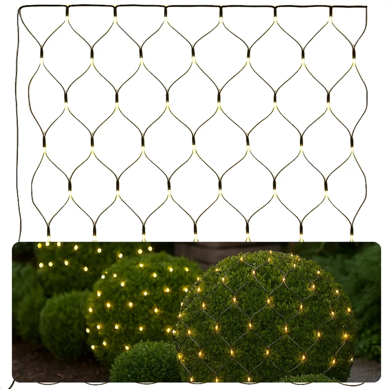Cheqo® Buxus Netverlichting - Kerstverlichting - Kerstlampjes - 100 LED Lampjes - Warm Wit Licht - Buxus Verlichting - Energiezuinige Led's - Geschikt voor Buiten - IP44 Adapter - 90 CM Diameter - LED Netverlichting - Buxusbol Verlichting