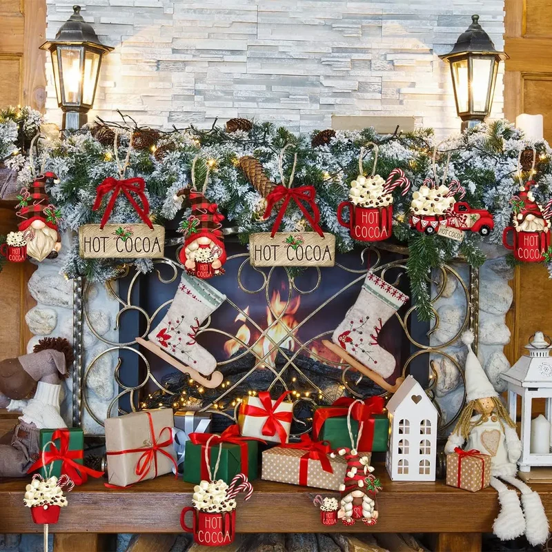 GnomeMagic Kerstdecoratie - Charmante Houten Kerstornamenten