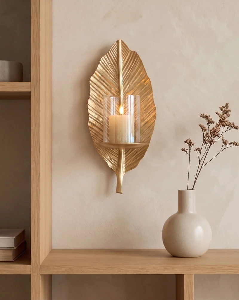 Kandelaar Wand – Blad Design | Handgemaakte Metalen Kaarshouder