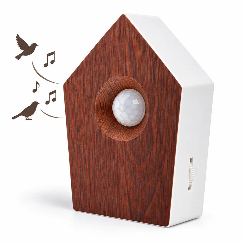 Cheqo® Vogelgeluiden Huisje met Sensor - Vogelhuisje met Geluid - Vogelzang Box - Bewegingssensor - Bewegingsmelder - Singing Bird Box - Vogelgekwetter - Natuurgeluiden - Houtlook Vogelhuisje - Decoratieve Luidspreker - voor Toilet en Badkamer