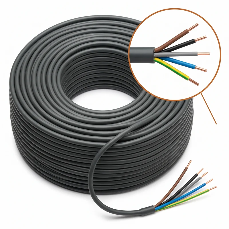 Cheqo® Buitenkabel 5 X 2.5 mm² 25 m - XMVK Kabel - Installatiekabel Buitengebruik - Krachtstroomkabel - Stroomkabel voor Buiten - Tuinkabel - Elektriciteitskabel - Bovengrondse Kabel voor Tuinverlichting en Buitenstopcontact - Grijs