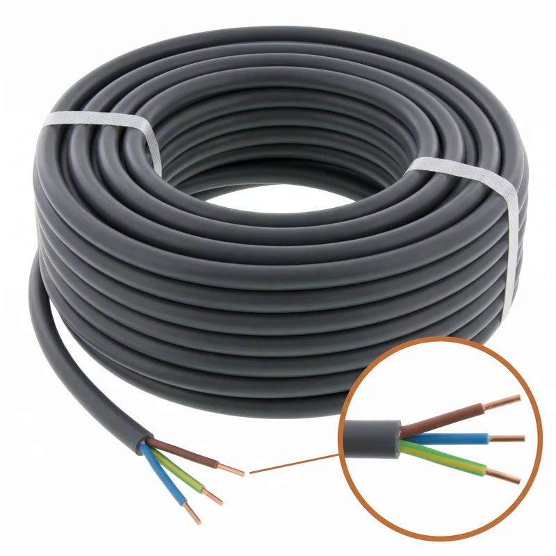Cheqo® Buitenkabel 3 X 2.5 mm² 10 m - XMVK Kabel - Installatiekabel voor Binnen en Buiten - Elektrakabel voor Bovengronds Gebruik - Kabel voor Tuinverlichting en Buitenlamp of Buitenstopcontact - Tuinkabel - Grijs - Stroomkabel