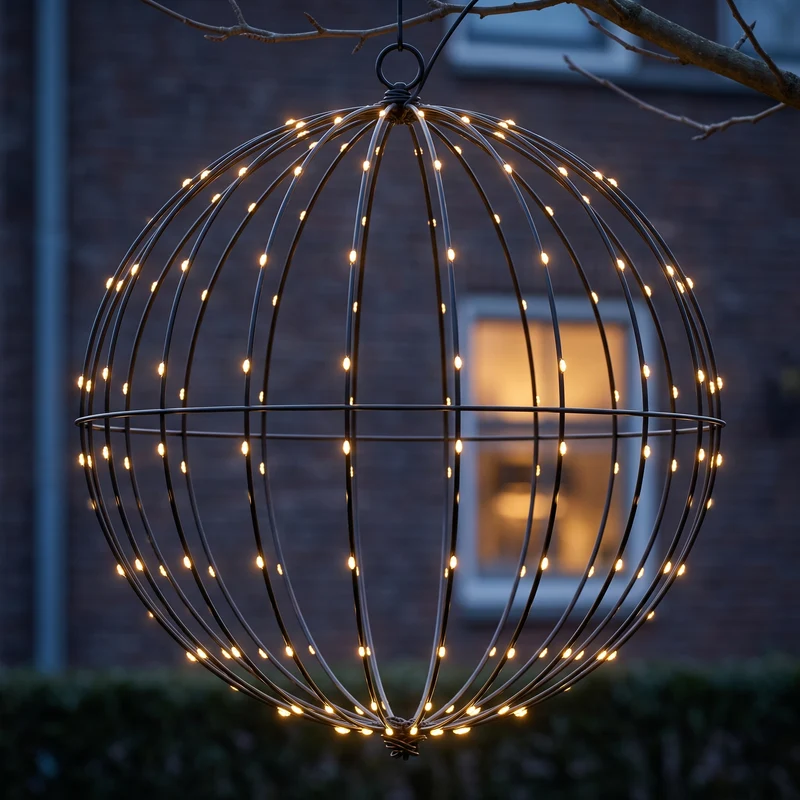 Cheqo® Lichtbol 50 cm met 320 LED - Kerstverlichting - Verlichte Kerstbal - Kerstlampjes - Kerstfiguur - Kerstdecoratie - Lichtbal - Tuinverlichting - Kerstversiering - Hangend Licht - met Timer - Extra Warm Wit - voor Binnen en Buiten