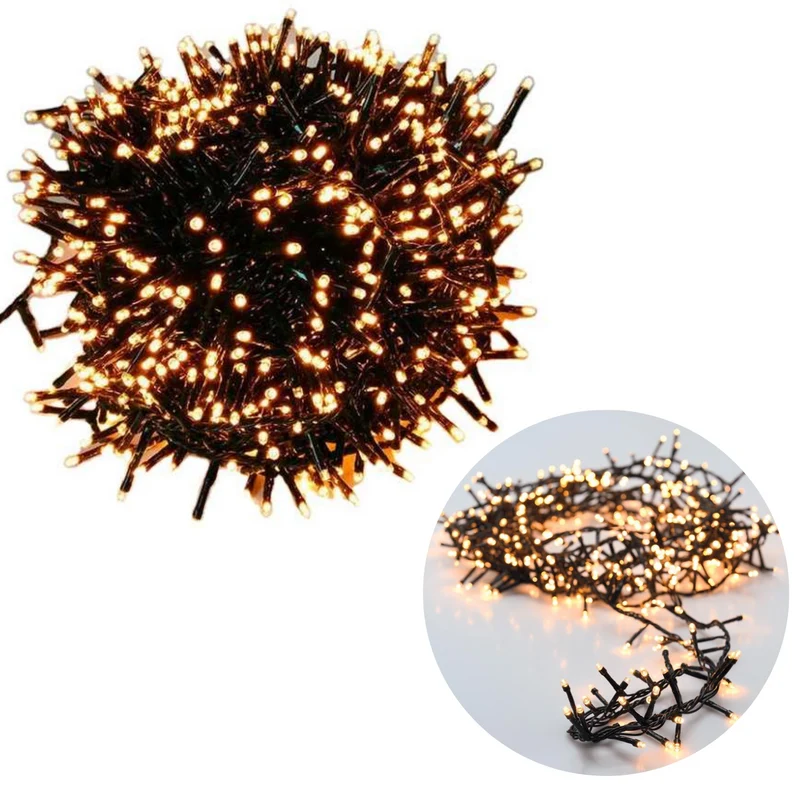 Cheqo® Kerstboomverlichting - Micro Clusterverlichting - Kerstlampjes - Led Verlichting - Kerstverlichting voor Binnen en Buiten - 1000 LED - 20 Meter - Extra Warm Wit - 8 Functies met Geheugen