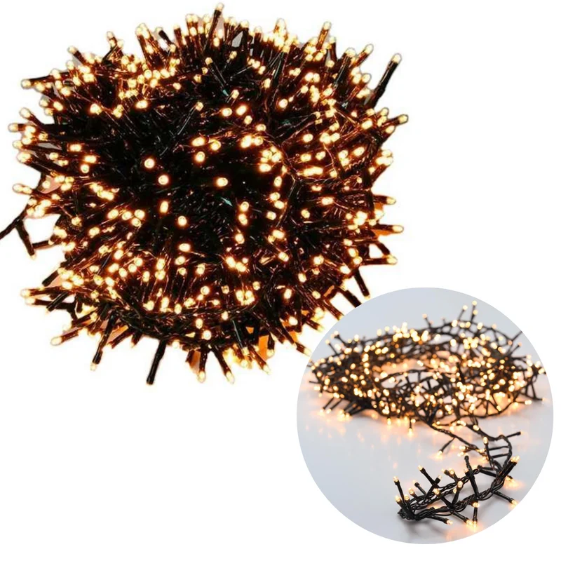 Cheqo® Kerstboomverlichting - Micro Clusterverlichting - Kerstlampjes - Led Verlichting - Kerstverlichting voor Binnen en Buiten - 1200 LED's - 24 Meter - Extra Warm Wit