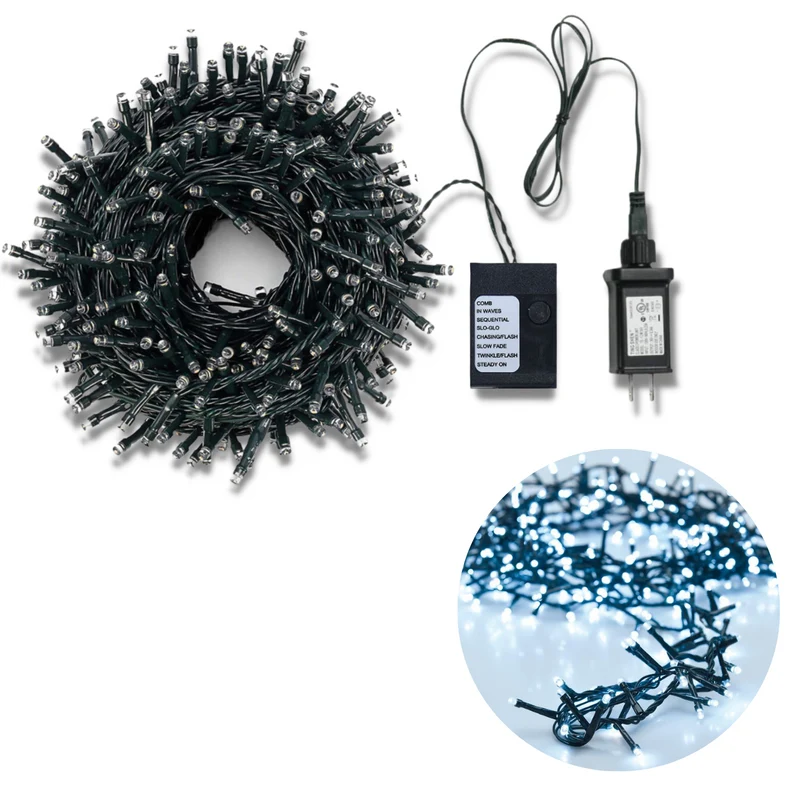 Cheqo® Kerstboomverlichting - Micro Clusterverlichting - Kerstlampjes - Led Verlichting - Kerstverlichting voor Binnen en Buiten - 800 LED - 16 Meter - Wit