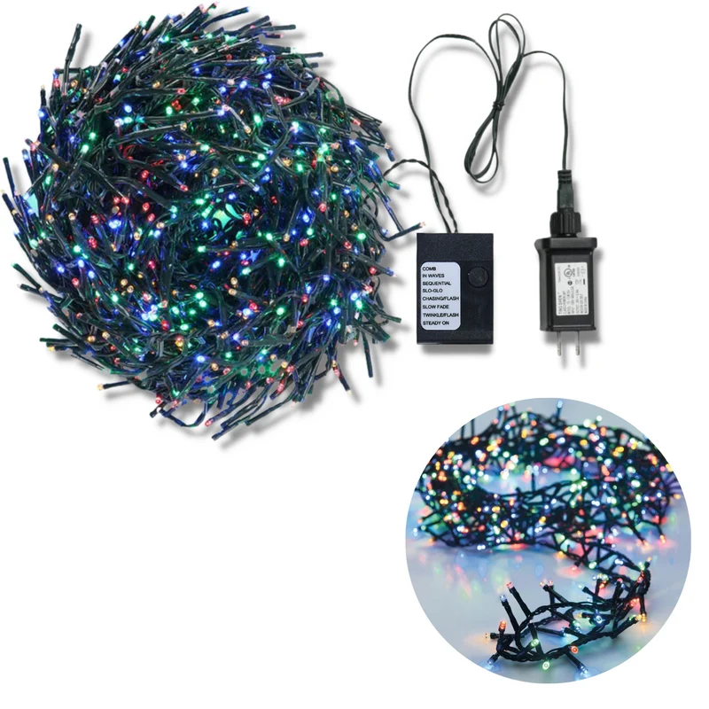Cheqo® Kerstboomverlichting - Clusterverlichting - Kerstlampjes - Led Verlichting - Kerstverlichting voor Binnen en Buiten - 1200 LED - 24 Meter - Multicolor