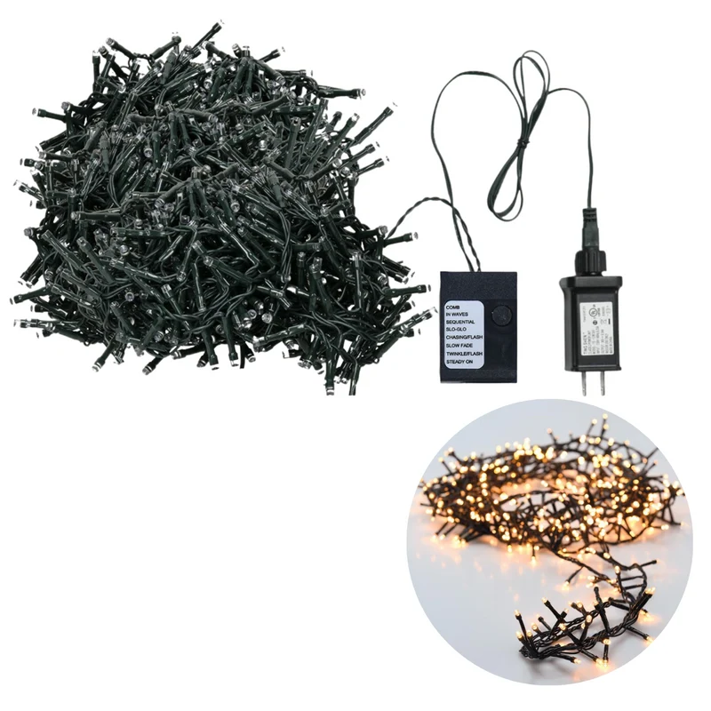 Cheqo® Kerstboomverlichting - Micro Clusterverlichting - Kerstlampjes - Led Verlichting - Kerstverlichting voor Binnen en Buiten - 560 LED's - 11 Meter - Extra Warm Wit - 8 Functies + Geheugen
