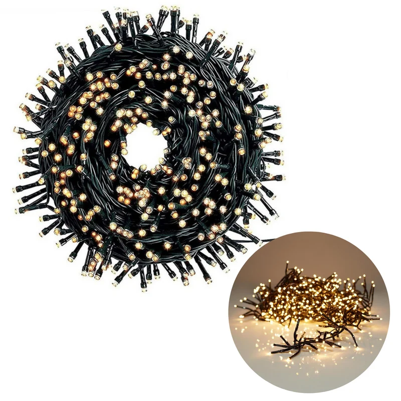 Cheqo® Kerstboomverlichting - Clusterverlichting - Kerstlampjes - Led Verlichting - Kerstverlichting voor Binnen en Buiten - 1512 LED - 11m - Extra Warm Wit
