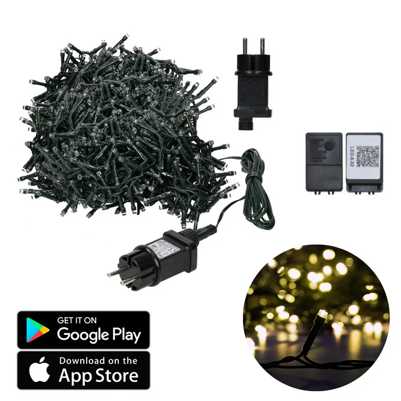 Cheqo® Smart Kerstboomverlichting - Micro Clusterverlichting - Kerstlampjes - Led Verlichting - Kerstverlichting voor Binnen en Buiten - Met App Bediening - 800 LED's - 16 Meter - Extra Warm Wit