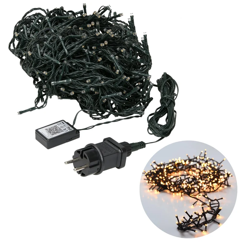 Cheqo® Kerstboomverlichting - Clusterverlichting - Kerstlampjes - Led Verlichting - Kerstverlichting voor Binnen en Buiten - 800 LED - 16 Meter - Warm Wit