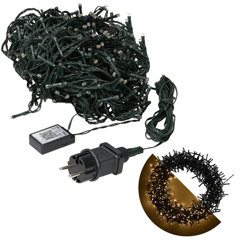 Cheqo® Kerstboomverlichting - Clusterverlichting - Kerstlampjes - Led Verlichting - Kerstverlichting voor Binnen en Buiten - 400 LED - 8 Meter - Binnen en Buiten - Extra Warm Wit