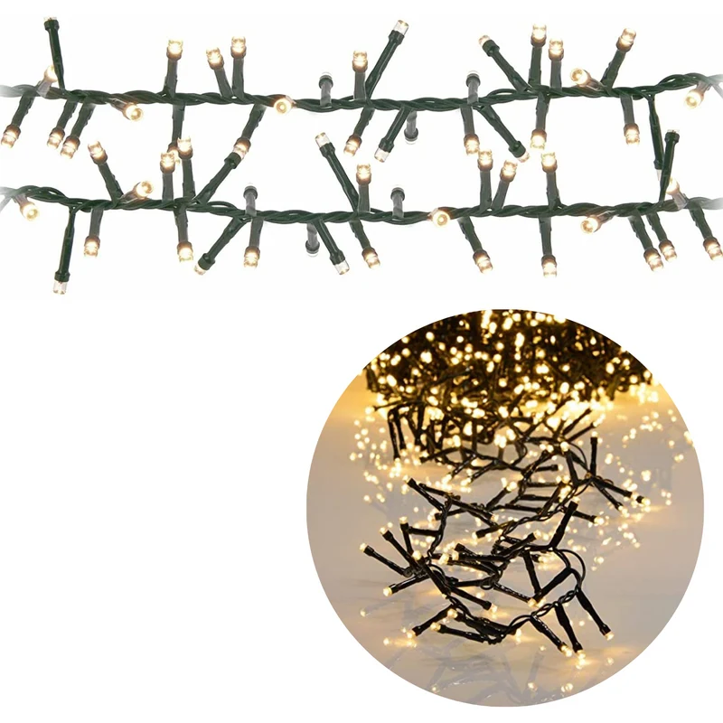 Cheqo® Kerstboomverlichting - Micro Clusterverlichting - Kerstlampjes - Led Verlichting - Kerstverlichting voor Binnen en Buiten - 1200 LED - 24m - Met Timer en dimmer - Extra Warm Wit