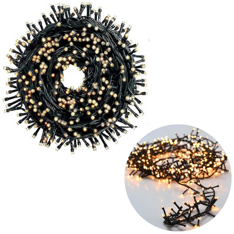 Cheqo® Kerstboomverlichting - Clusterverlichting - Kerstlampjes - Led Verlichting - Kerstverlichting voor Binnen en Buiten - 560 LED - 11 Meter - Warm Wit