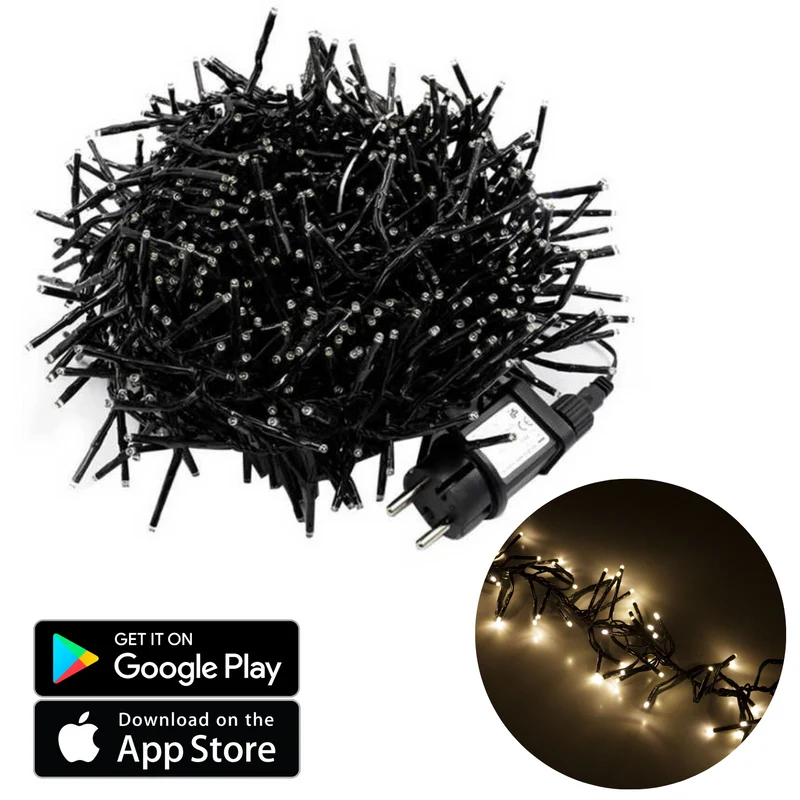Cheqo® Kerstboomverlichting met App Bediening - Smart Clusterverlichting - Kerstlampjes - Led Verlichting - Kerstverlichting - 576 LED - 4 meter - Binnen en Buiten - Warm Wit