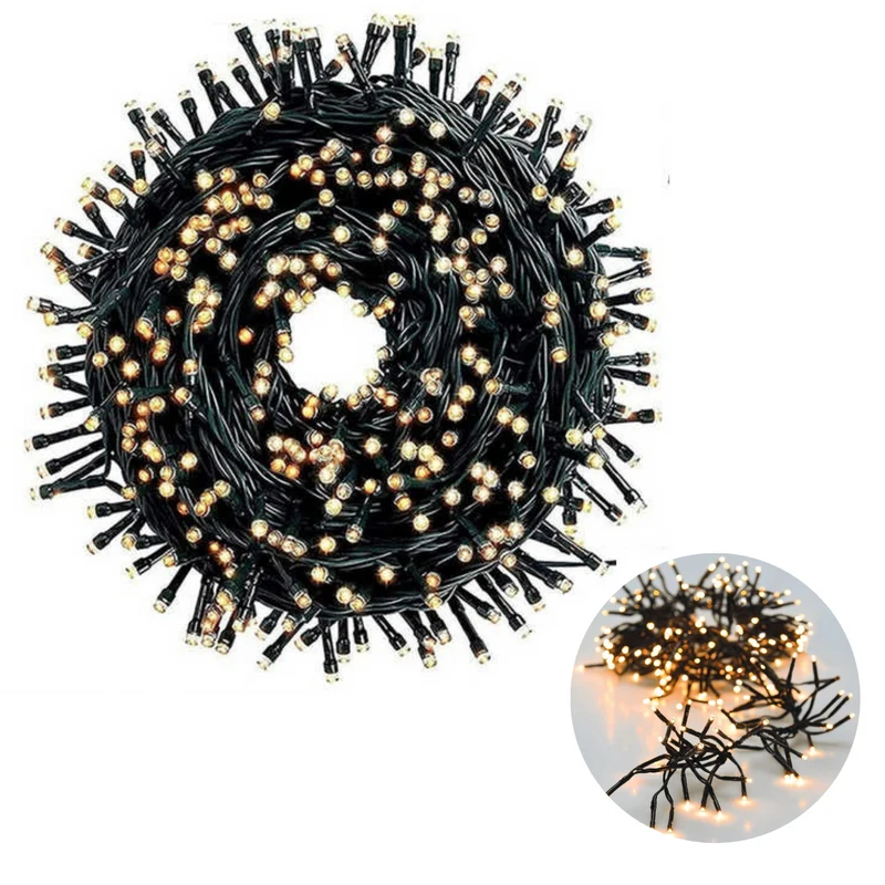 Cheqo® Koppelbare Kerstboomverlichting - Clusterverlichting - Kerstlampjes - Led Verlichting - Kerstverlichting voor Binnen en Buiten - 768 LED - 5.5m - Extra Warm Wit