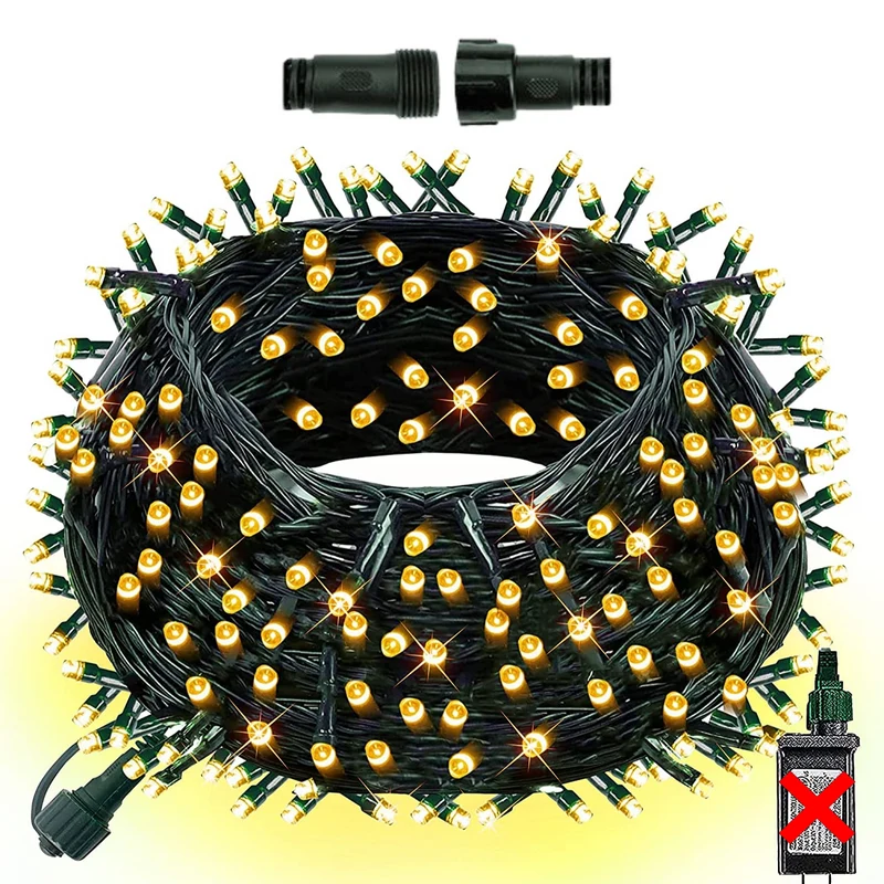 Cheqo® Koppelbare Kerstboomverlichting - Clusterverlichting - Kerstlampjes - Led Verlichting - Kerstverlichting voor Binnen en Buiten - 200 LED - 6m - Extra Warm Wit - Zonder Adapter