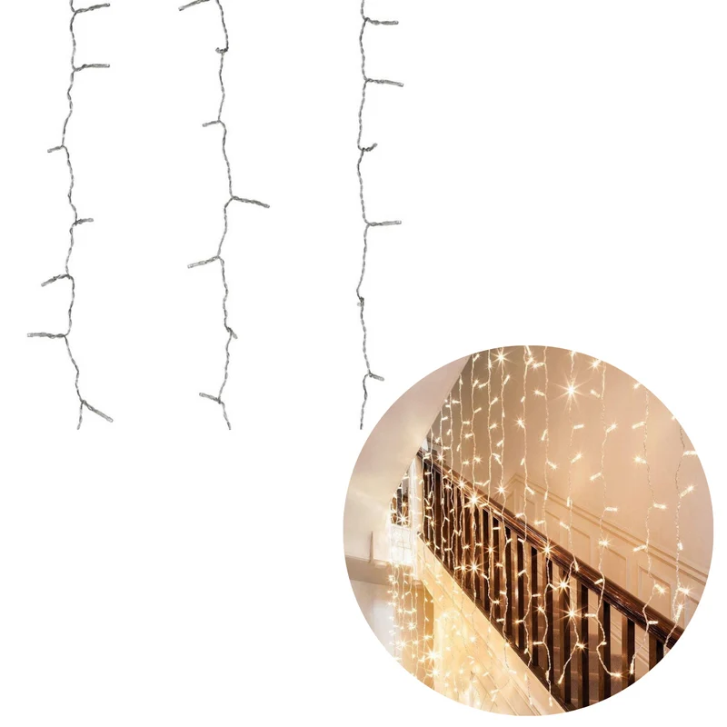 Cheqo® IJspegel Verlichting voor Buiten en Binnen - Lichtgordijn - Gordijnverlichting - Kerstverlichting - 320 LED - 100x200 cm - Warm Wit - Met Watervaleffect
