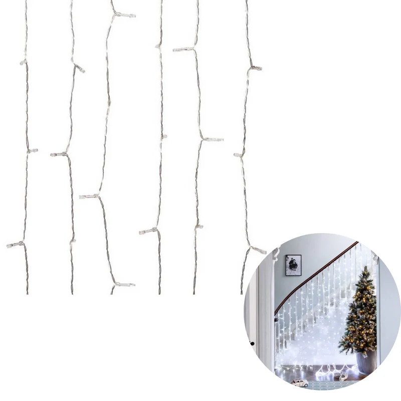 Cheqo® Gordijnverlichting voor Buiten en Binnen - Lichtgordijn - Ijspegelverlichting - Kerstverlichting - 480 LED - 225x300 cm - Wit - Met 12 Functies