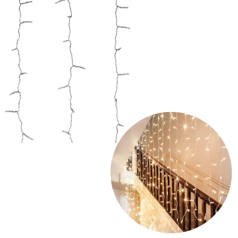 Cheqo® IJspegel Verlichting voor Buiten en Binnen - Lichtgordijn - Gordijnverlichting - Kerstverlichting - 480 LED - 225x300 cm - Warm Wit - Met 12 Functies