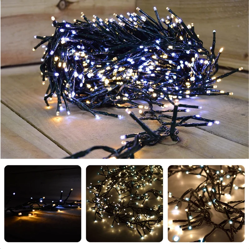 Cheqo® Kerstverlichting - Kerstboomverlichting - Kerstlampjes - 192 LED - 1.4M - Voor Binnen en Buiten - Timer - Warm Wit & Wit - 8 Lichtfuncties - Op Batterijen - Clusterverlichting - Sfeerverlichting - Feestverlichting