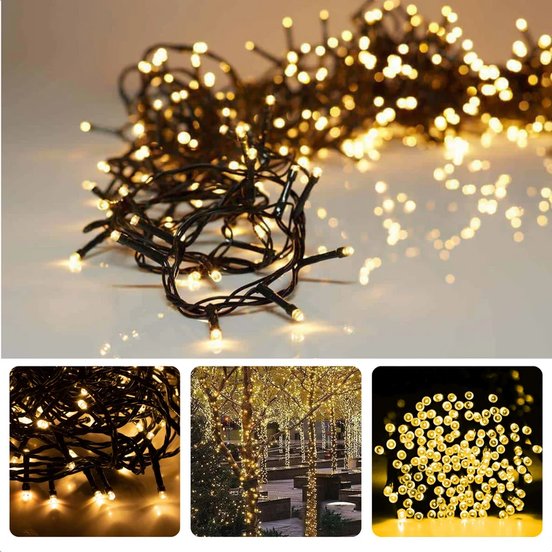 Cheqo® Kerstverlichting - Kerstboomverlichting - Kerstlampjes - Sfeerverlichting - LED Verlichting - Voor Binnen en Buiten - Tuinverlichting - Feestverlichting - Lichtsnoer - Microcluster - 400 LED's - 8M - Extra Warm Wit - Timer - 8 Lichtfuncties