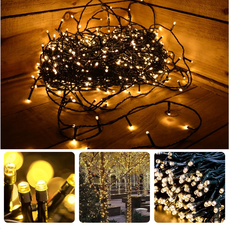 Cheqo® Kerstverlichting - Kerstboomverlichting - Kerstlampjes - Sfeerverlichting - LED Verlichting - Voor Binnen en Buiten - Tuinverlichting - Feestverlichting - Lichtsnoer - Microcluster - 1200 LED's - 24M - Warm Wit - Timer - 8 Lichtfuncties