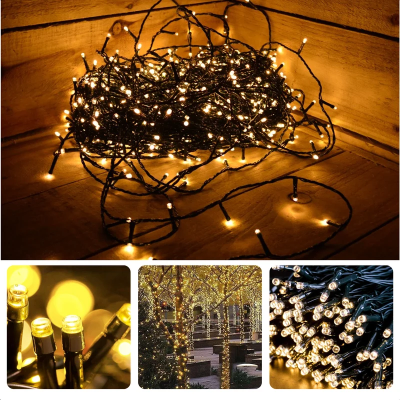 Cheqo® Kerstverlichting - Kerstboomverlichting - Kerstlampjes - Sfeerverlichting - LED Verlichting - Voor Binnen en Buiten - Tuinverlichting - Feestverlichting - Lichtsnoer - Microcluster - 400 LED's - 8M - Warm Wit - Timer - 8 Lichtfuncties